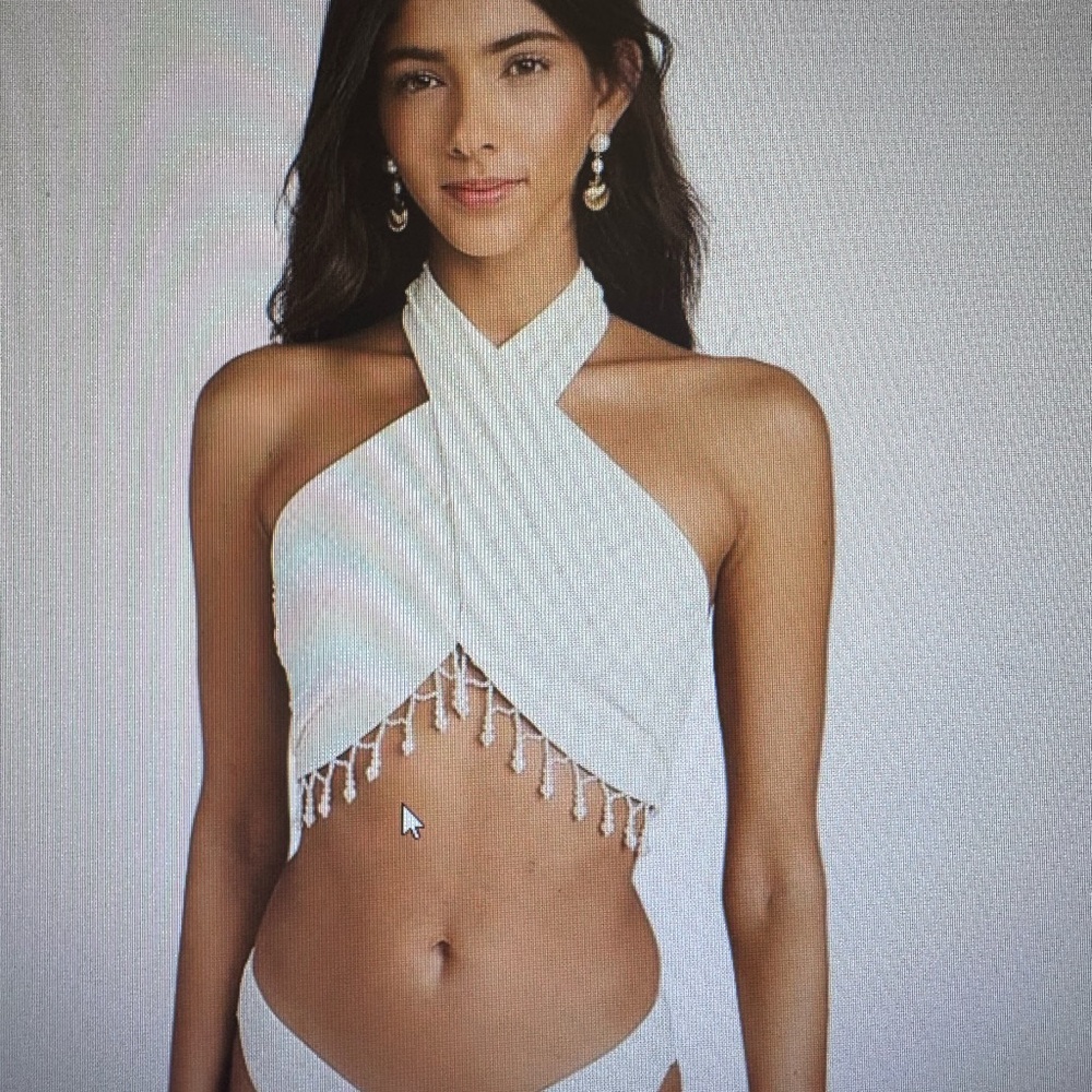 White Halter Top with Fringe